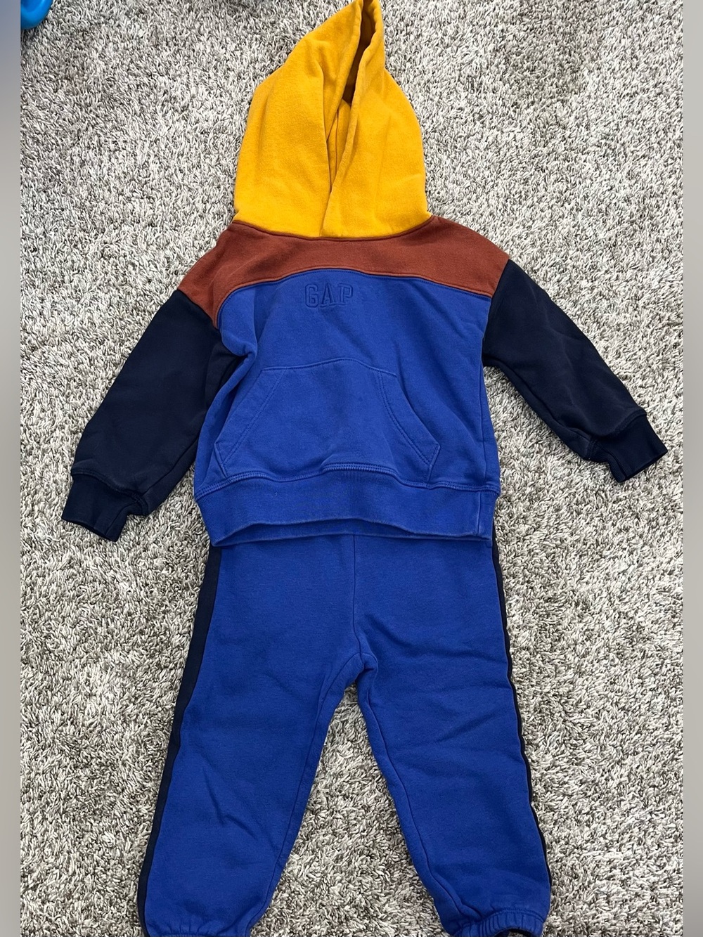 GAP Colorblock Kids Hoodie & Sweatpants Set in Blue, Yellow, Brown
